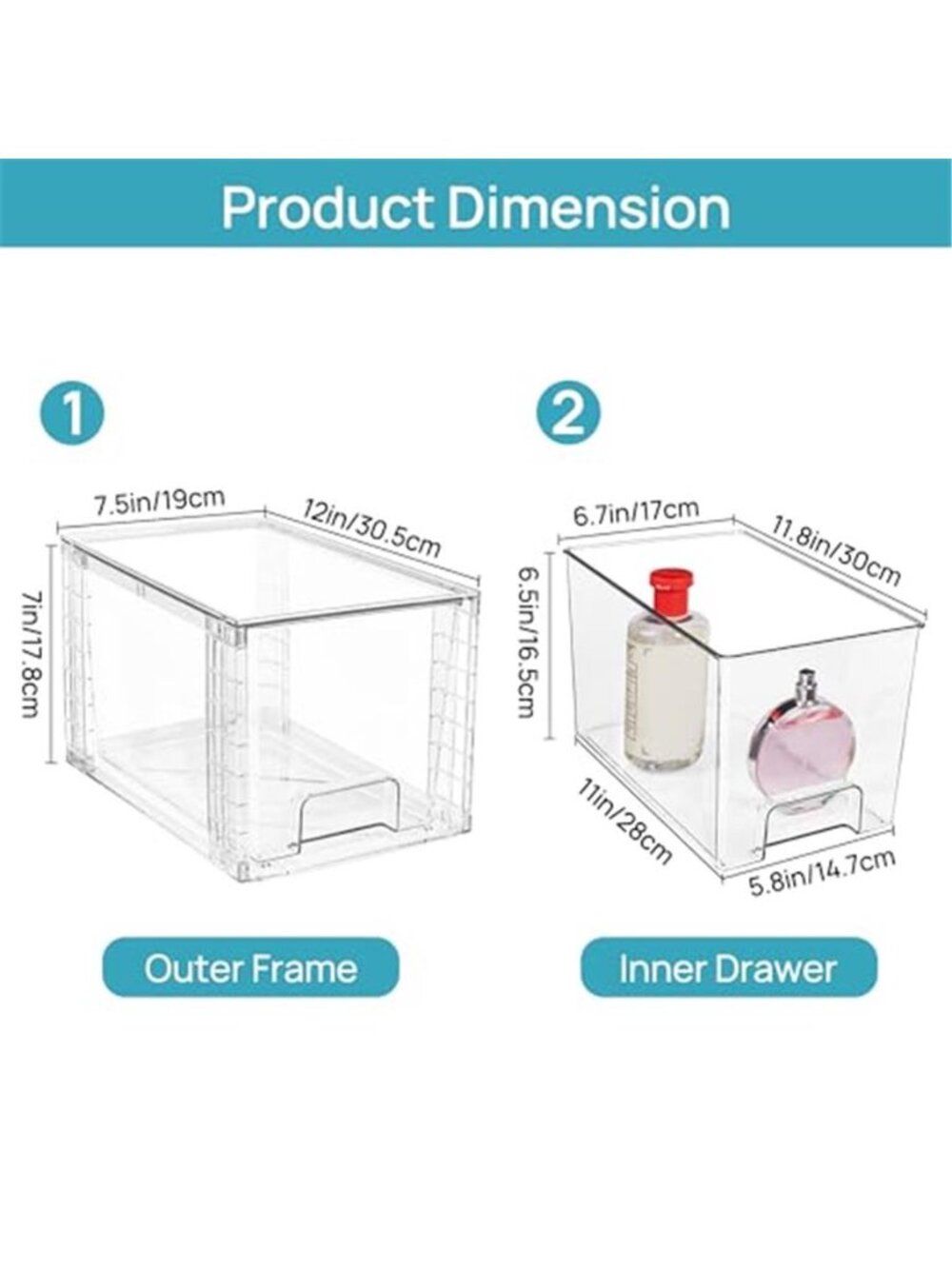 4 Pack Large Stackable Storage Drawers, Clear - Picture 3 of 7